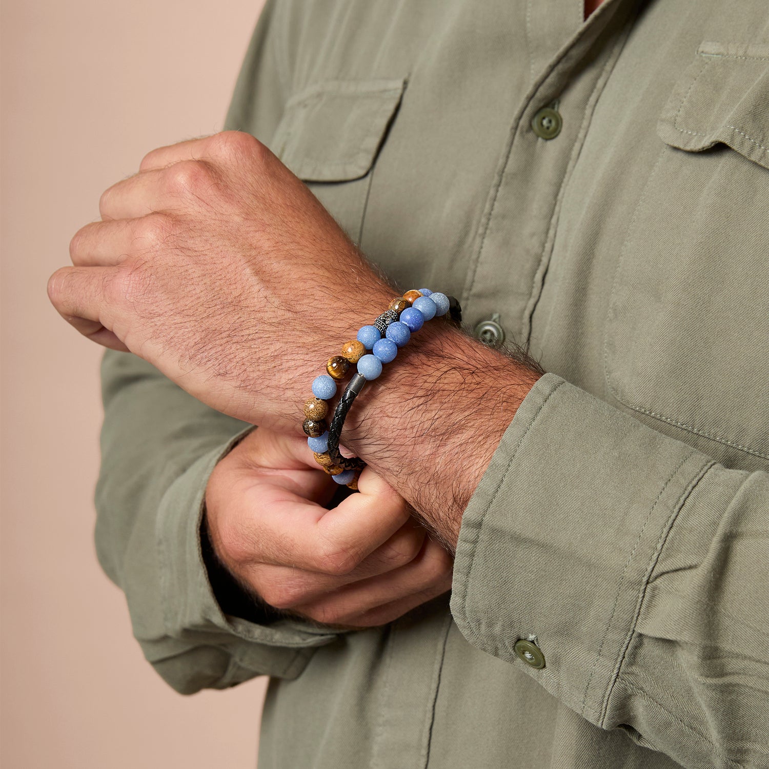Lucky Brand Sodalite, Picture Jasper, Tiger's Eye Stretch Bead & Magnetic Cord Bracelet Set - 2 Piece