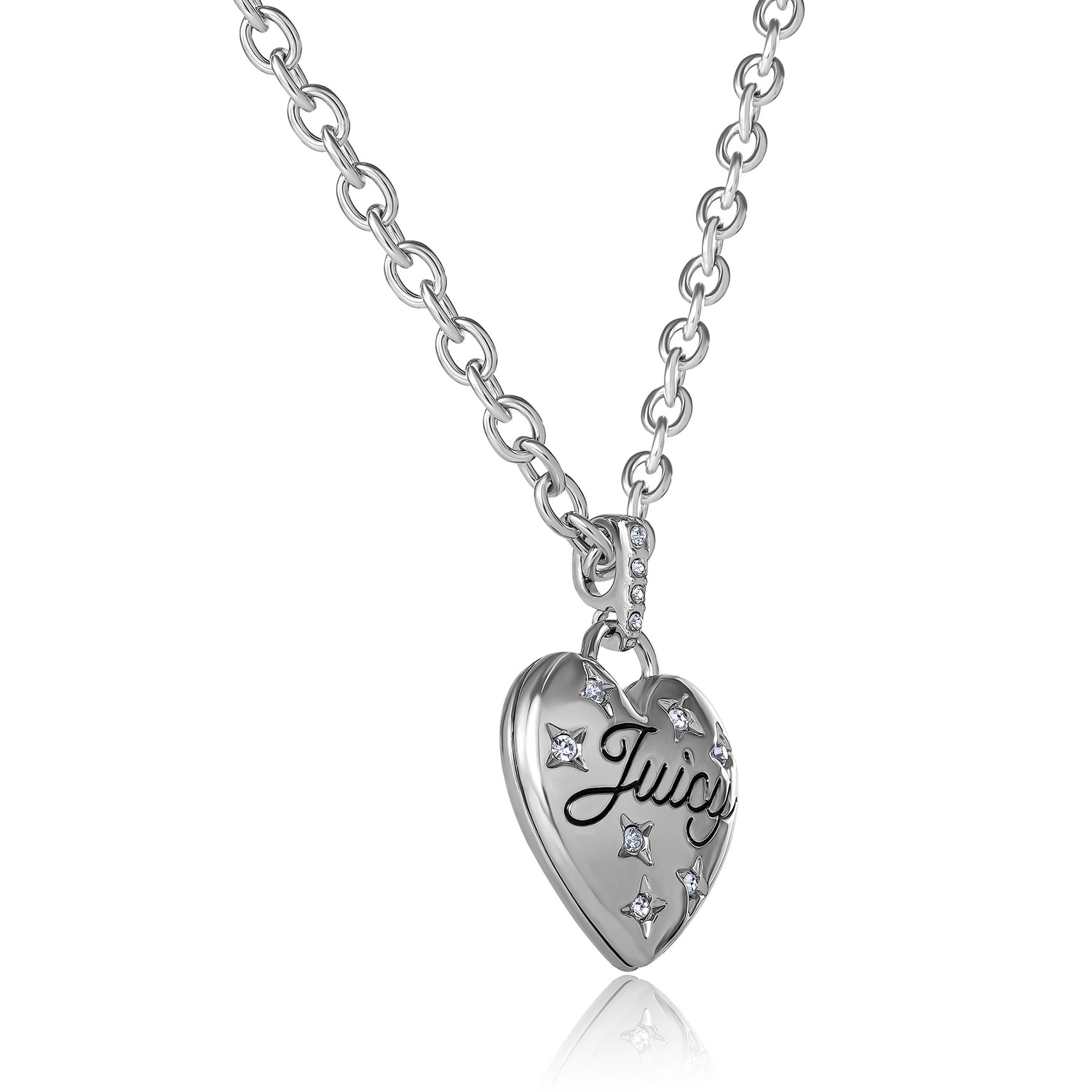 Juicy Couture 18"+2" CLEAR STONES PUFFY CONSTELLATION HEART NECKLACE -IMITATION RH PLT