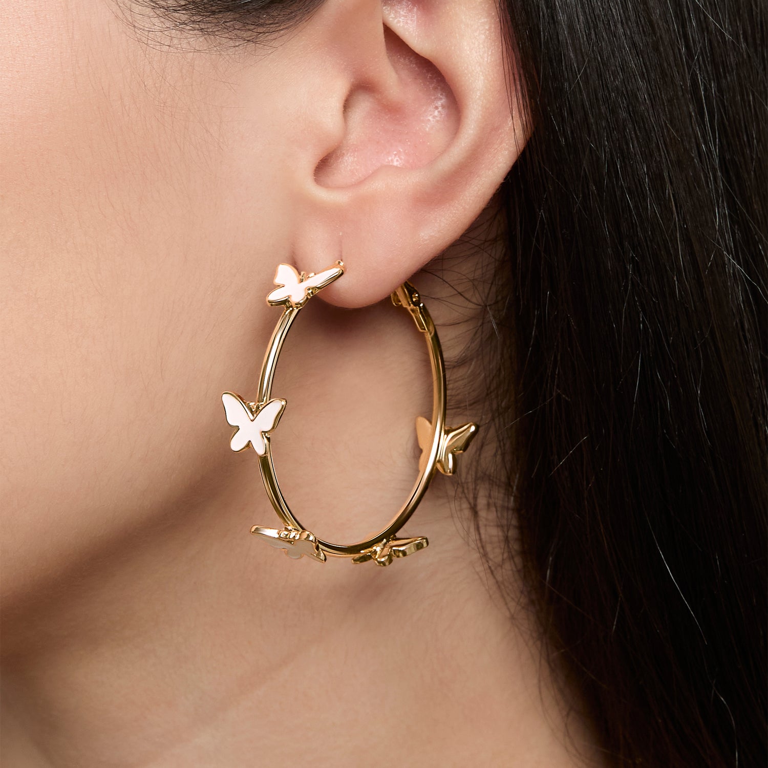 Jessica Simpson Butterfly Earrings for Women, White Enamel and Gold-Tone Butterfly Hoop Earrings