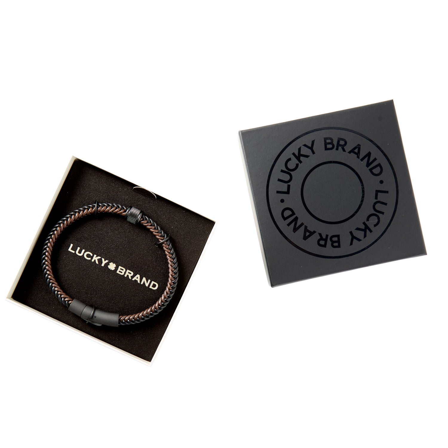 Lucky Brand Brown and Black Braided Leather Bracelet for Men, 8,5"