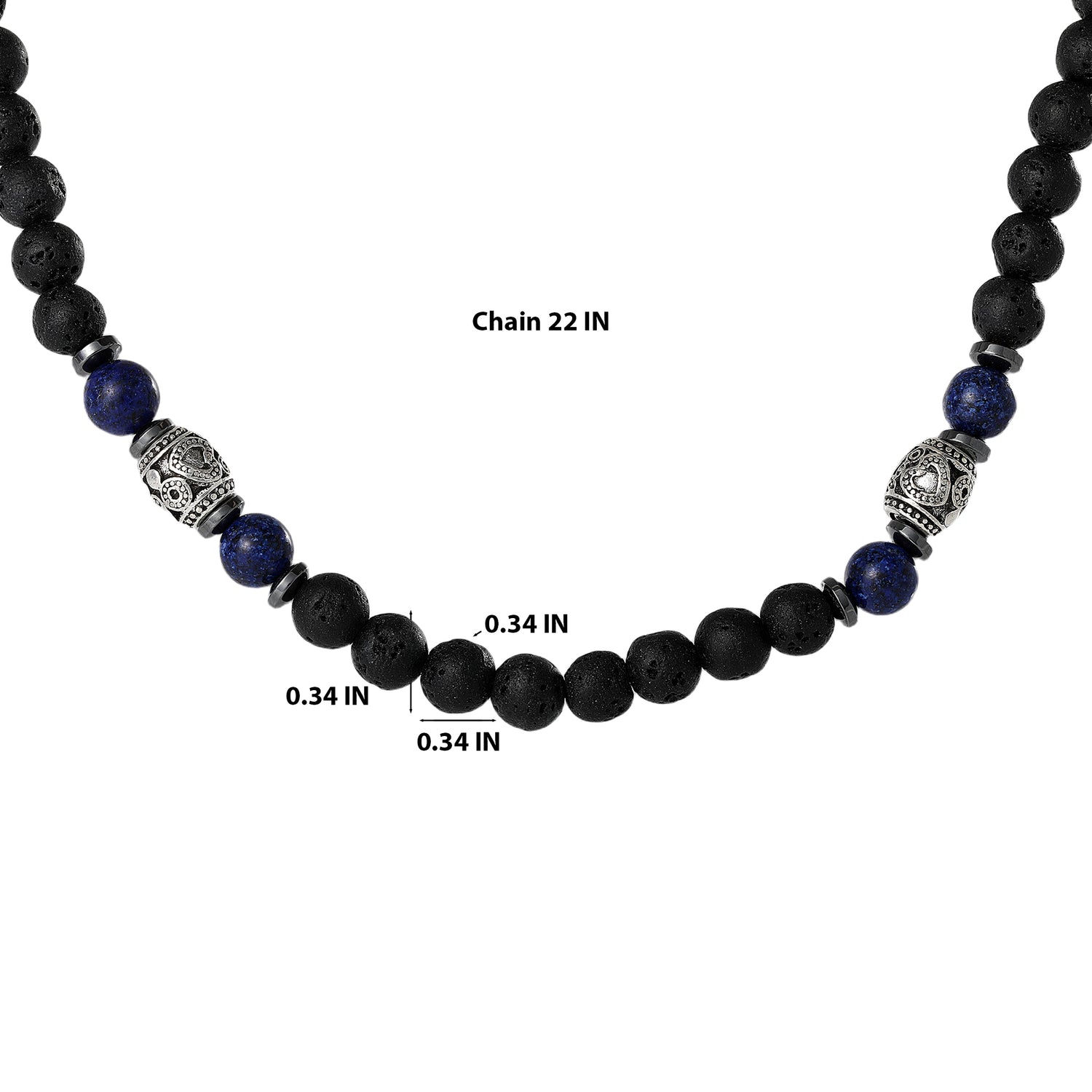 Lucky Brand Men’s Lava Rock & Lapis Beaded 22'' Necklace, Silver‑Tone Barrel Accents