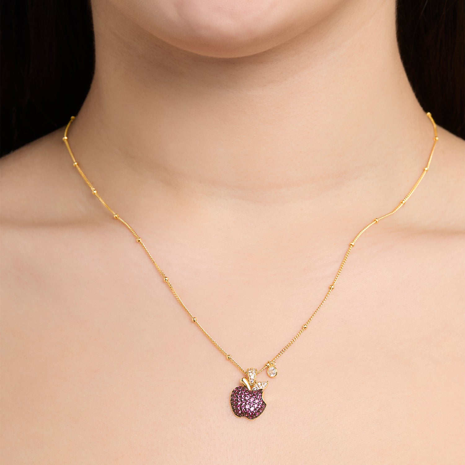 Disney Snow White Pink Pavé Apple Pendant Necklace in Gold-Tone