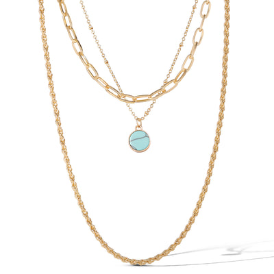 Jessica Simpson Layered Chain Necklace with Turquoise Pendant
