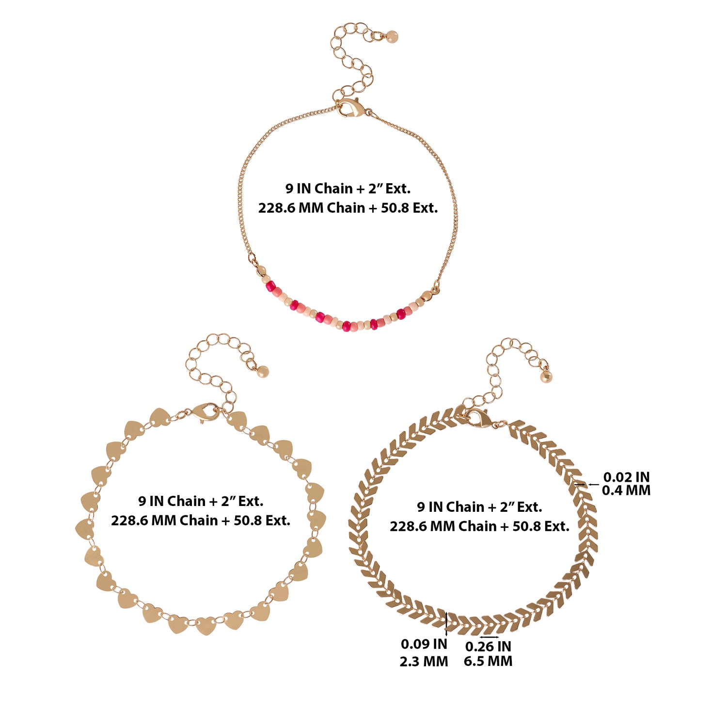 Jessica Simpson 3-Piece Dainty Gold-Tone Anklet Set - 9+2''