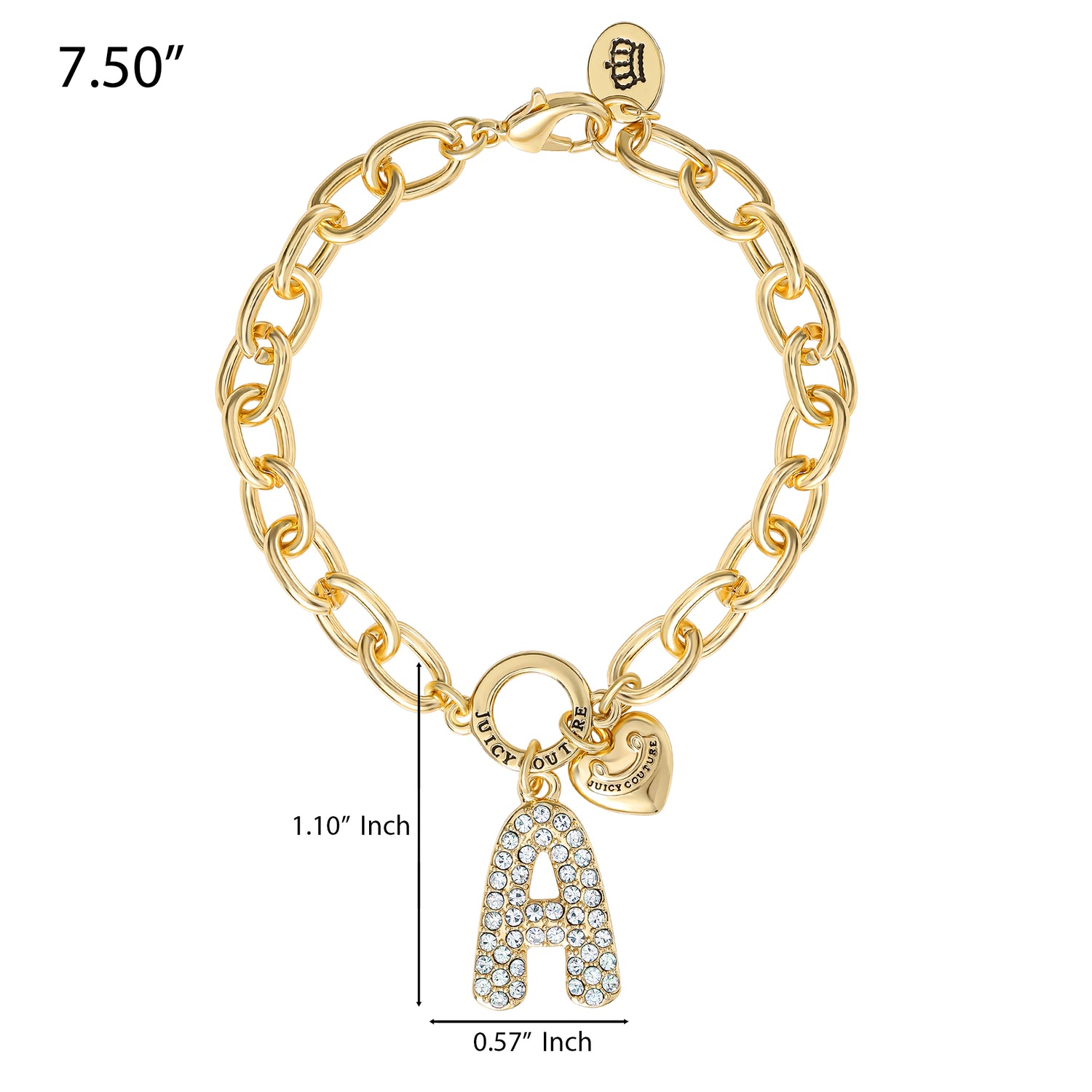 Juicy Couture Pavé Initial Charm Bracelet - 7.5'' Gold Tone Link