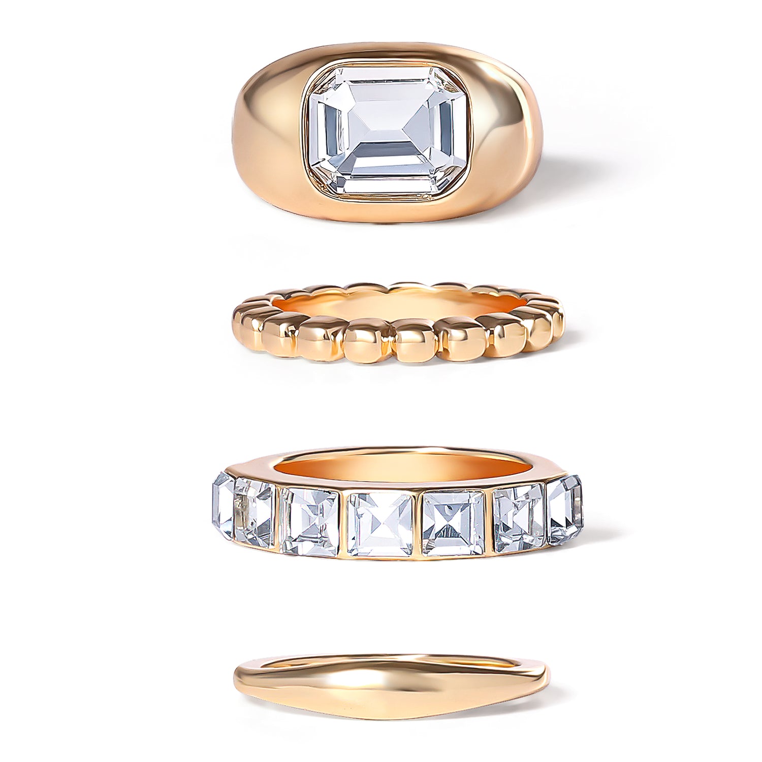 Jessica Simpson 4-Piece Textured Gold-Tone Ring Set