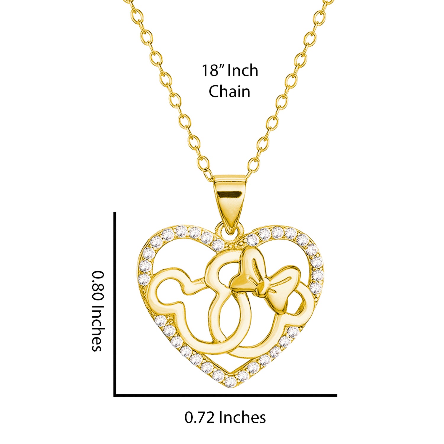 Minnie and Mickey Mouse Necklace, Cubic Zirconia Interlocking Heart Pendant