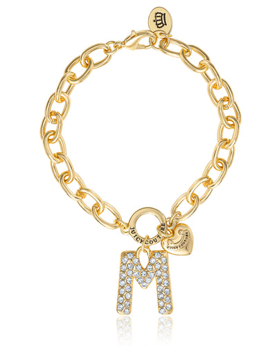 Juicy Couture Pavé Initial Charm Bracelet - 7.5'' Gold Tone Link