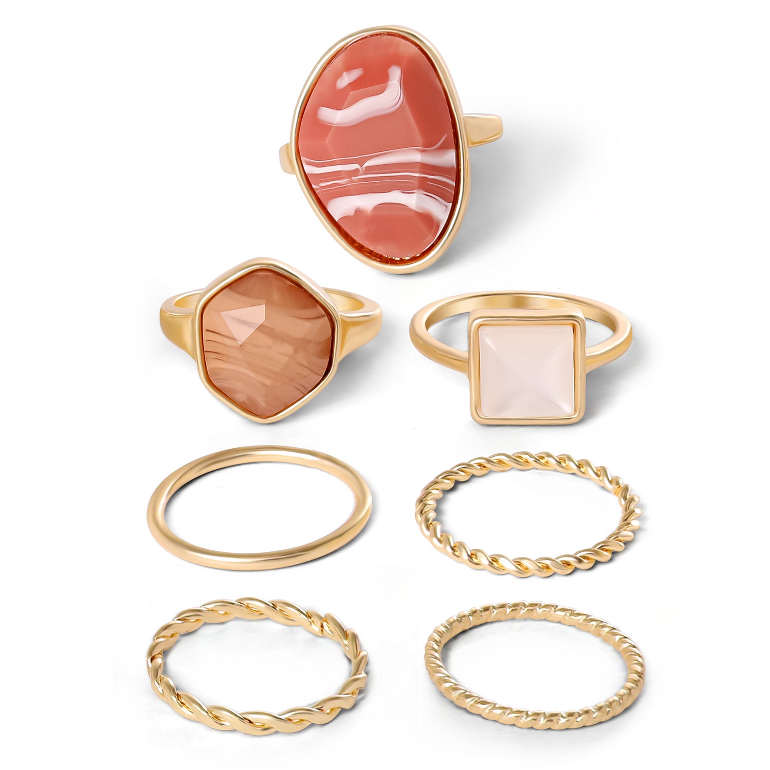 Jessica Simpson 7-Piece Stackable Ring Set with Coral Accents - Size 7