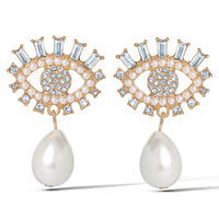 Jessica Simpson Gold-Tone Evil Eye Pearl Drop Earrings