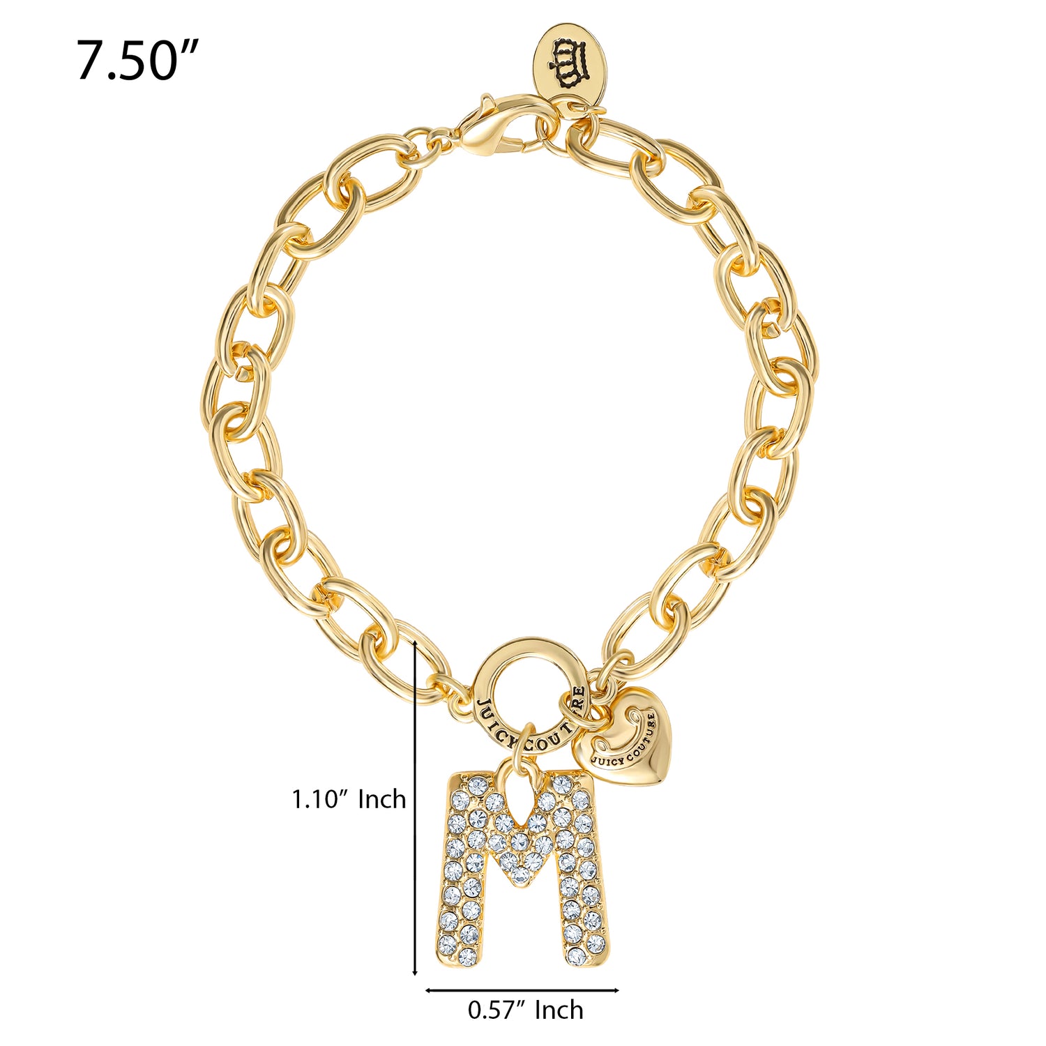Juicy Couture Pavé Initial Charm Bracelet - 7.5'' Gold Tone Link