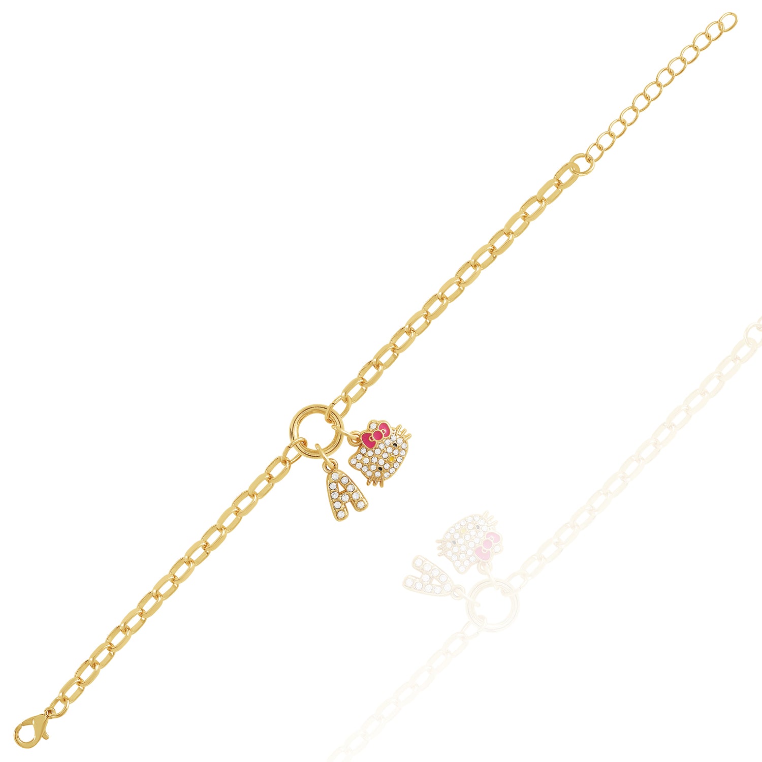 Hello Kitty Initial Crystal Charm Bracelet, Gold‑Tone, Adjustable - A