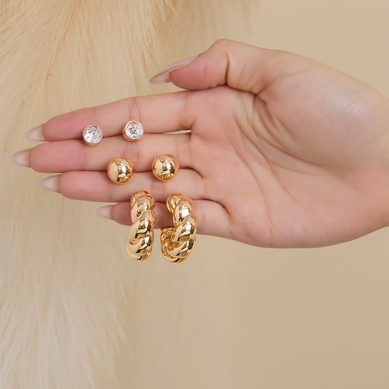Jessica Simpson Rhinestone Hoop & Stud Earring Set of 3