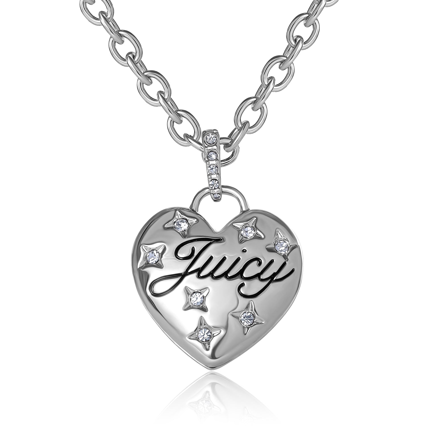 Juicy Couture 18"+2" CLEAR STONES PUFFY CONSTELLATION HEART NECKLACE -IMITATION RH PLT