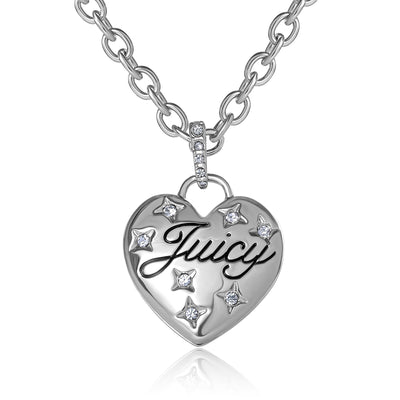 Juicy Couture 18"+2" CLEAR STONES PUFFY CONSTELLATION HEART NECKLACE -IMITATION RH PLT
