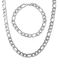 Lucky Brand Stainless Steel (304) 8MM Figaro Chain Necklace 22'' and Bracelet 8.5'' Set