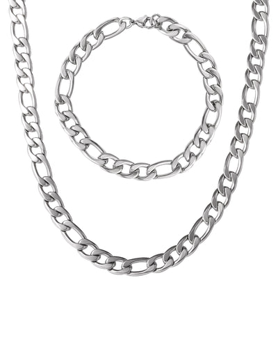 Lucky Brand Stainless Steel Figaro Chain & Bracelet Set - Classic Jewelry for Men