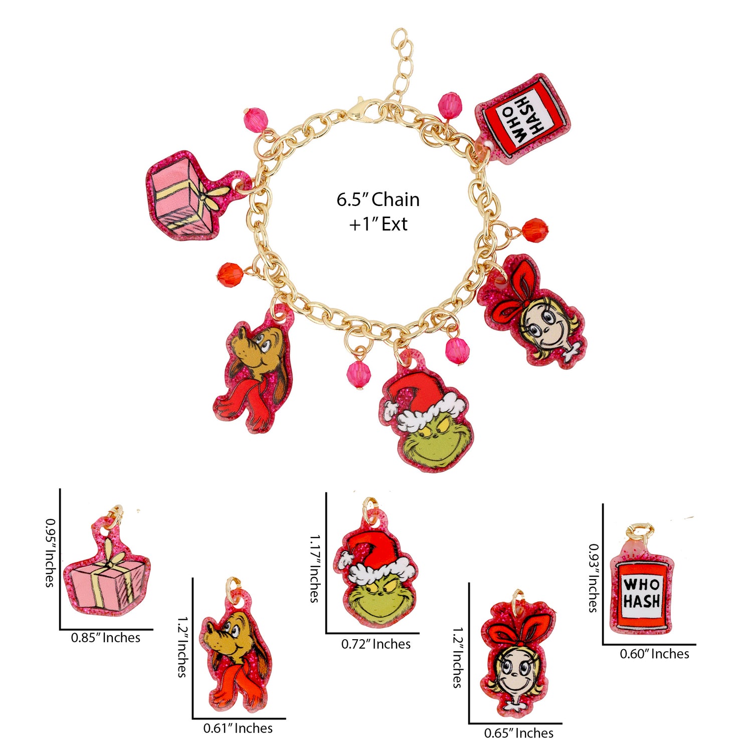 The Grinch Charm Bracelet for Women Official License, 6.5"+1"
