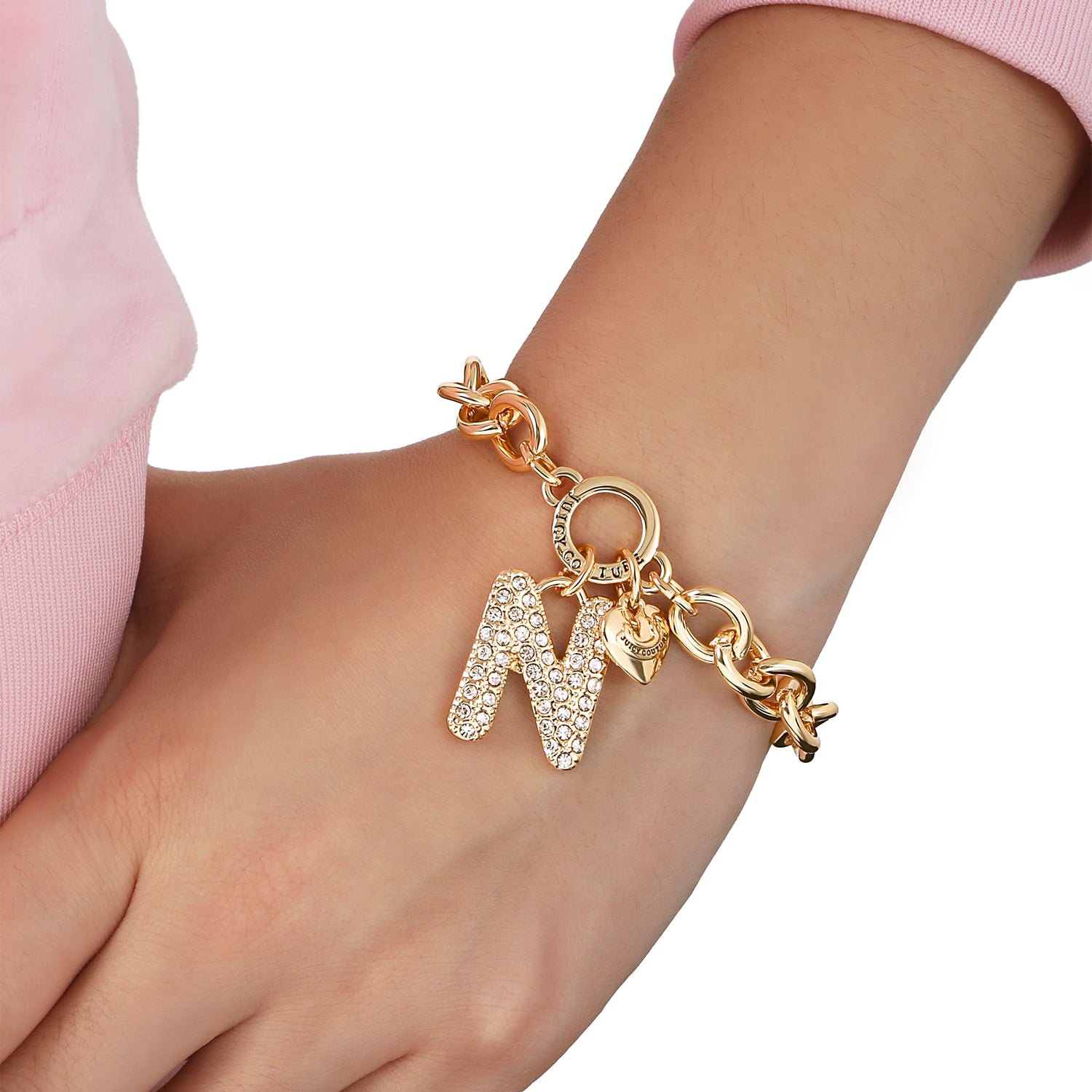 Juicy Couture Pavé Initial Charm Bracelet - 7.5'' Gold Tone Link - N