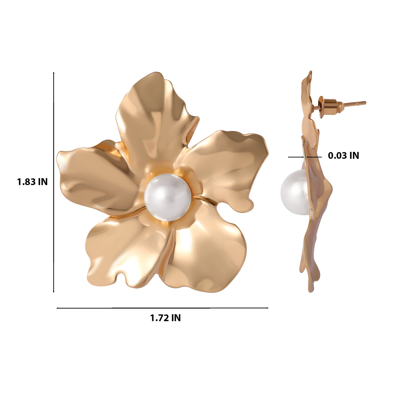 JS Jessica Simpson Statement Flower Earrings with Pearl Center in Gold-Tone
