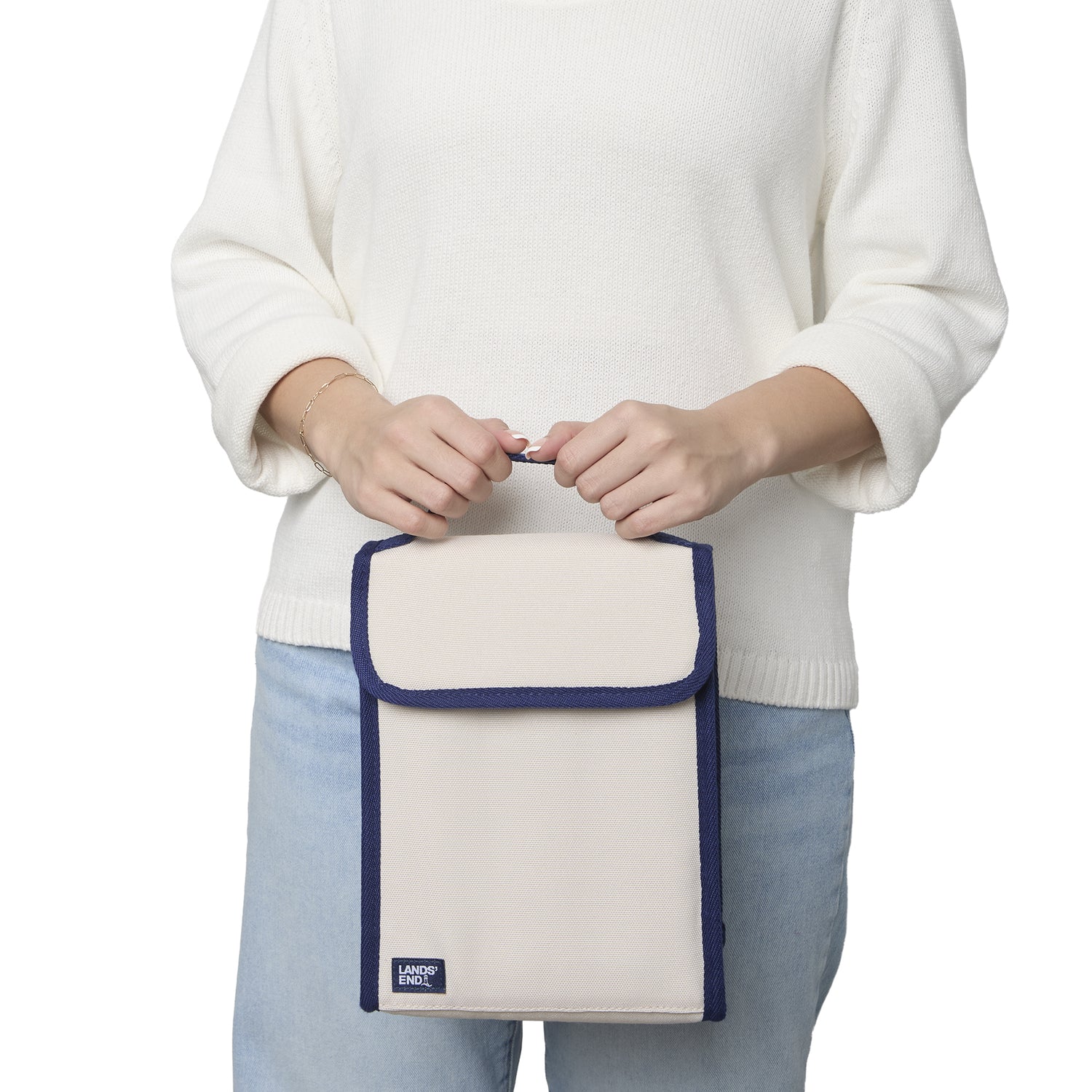 Lands' End Small Cooler Bag Polyester Canvas, Soft Cooler Lunch Box for Women and Men (Natural) - Natural