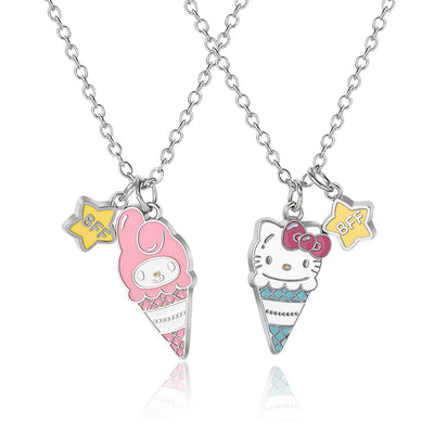 My Melody and Hello Kitty BFF Necklace for 2 Official License, Fashion Jewelry Best Friend Necklace Set, Sanrio Gifts