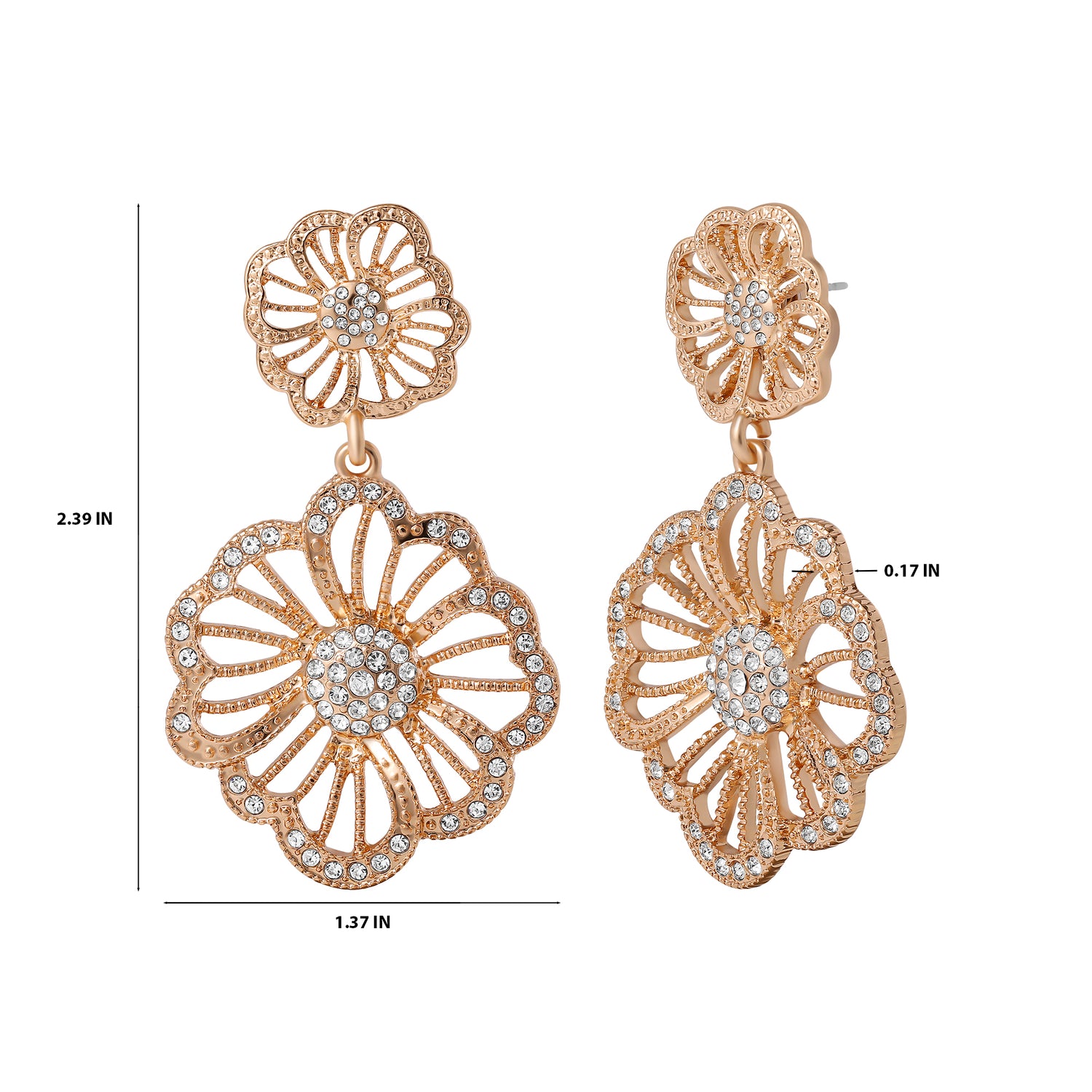 JS Jessica Simpson Gold-Tone Floral Drop Earrings with Pave Crystal Accents