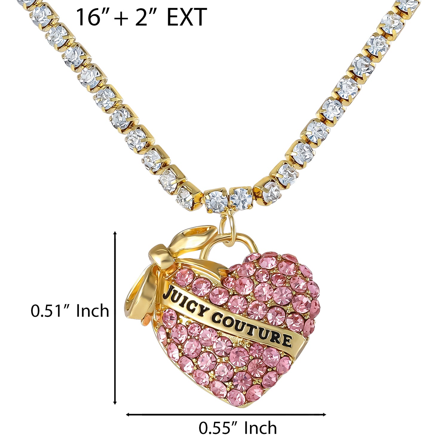 Juicy Couture Pink Pavé Heart Pendant Necklace, Gold‑Tone