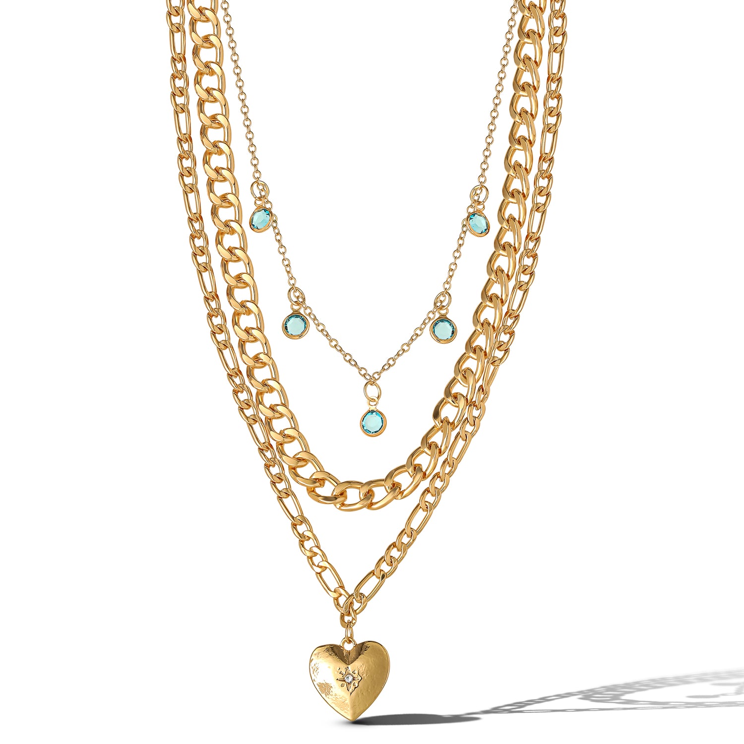 Jessica Simpson Gold-Tone Layered Necklace with Heart and Turquoise Accents