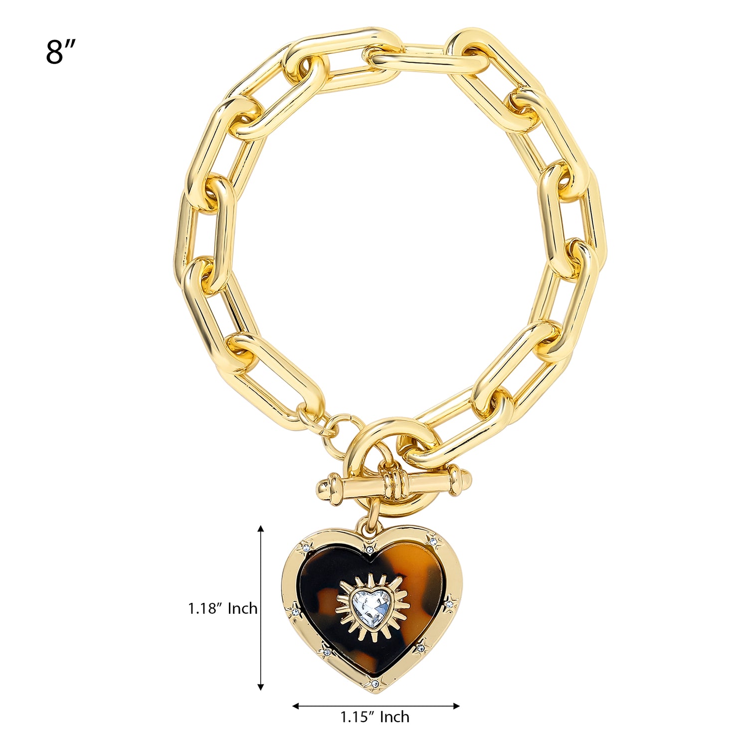 Jessica Simpson Heart Charm Bracelet Chunky Gold-Tone, Toggle Closure
