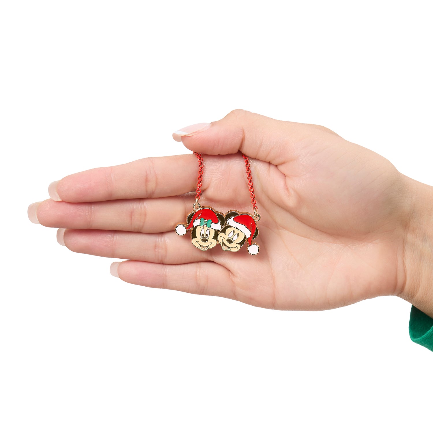 Disney Mickey & Minnie Santa Necklace & Stud Earrings Set, Gold‑Tone