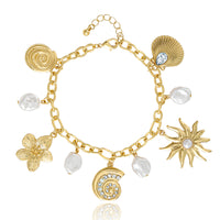 Jessica Simpson Gold-Tone Celestial Charm Bracelet with Imitation Pearls, Adjustable