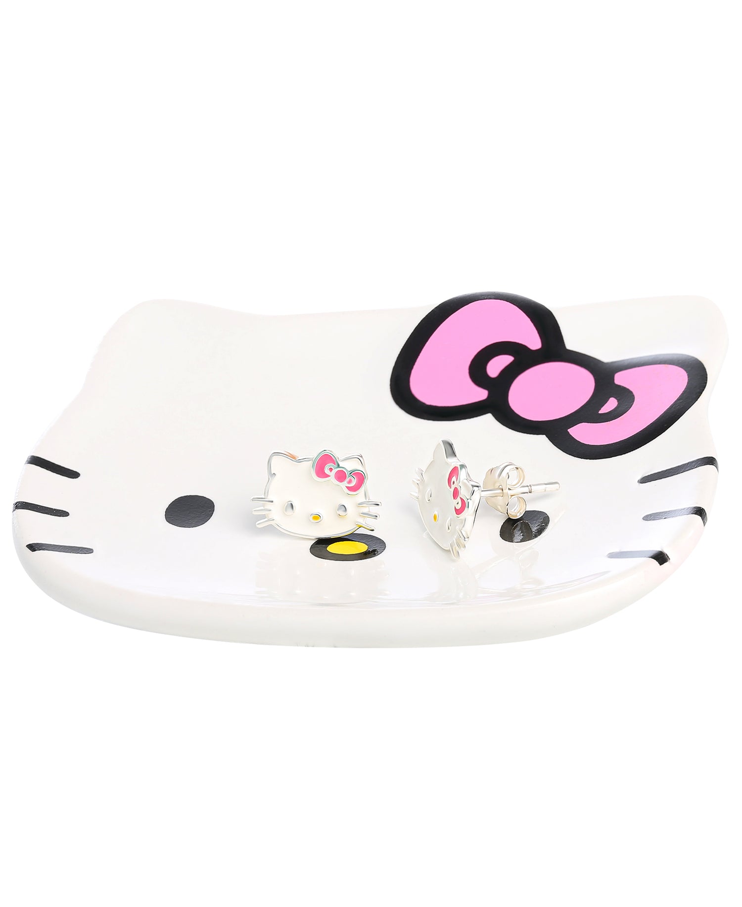 Sanrio Hello Kitty Sterling Silver Enamel Stud Earrings with Ceramic Hello Kitty Trinket Tray