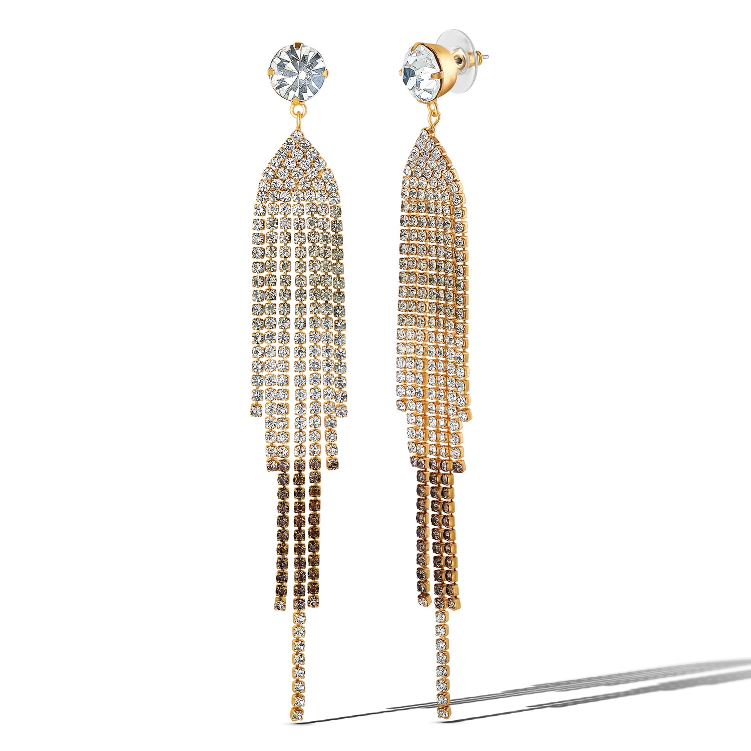 Jessica Simpson Crystal Rhinestone Fringe Dangle Long Statement Earrings - Clear