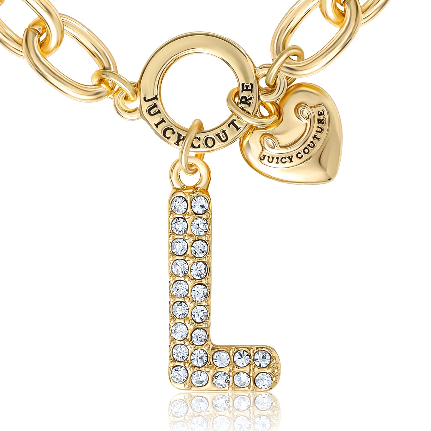 Juicy Couture Pavé Initial Charm Bracelet - 7.5'' Gold Tone Link