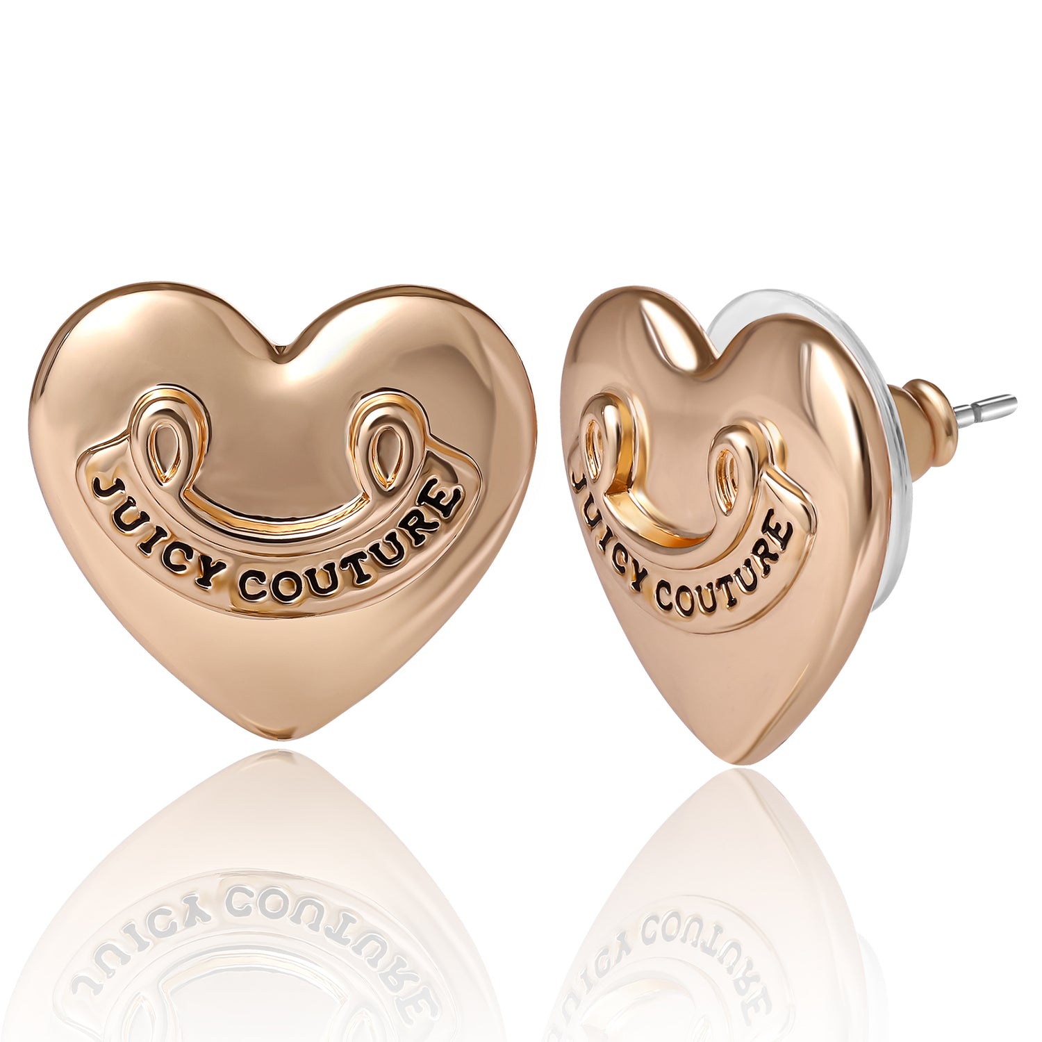 Juicy Couture Logo Heart Stud Earrings with Stone Embellishments