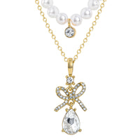 Celebrity Pink Layered Necklaces for Women with Crystal Teardrop Pendant