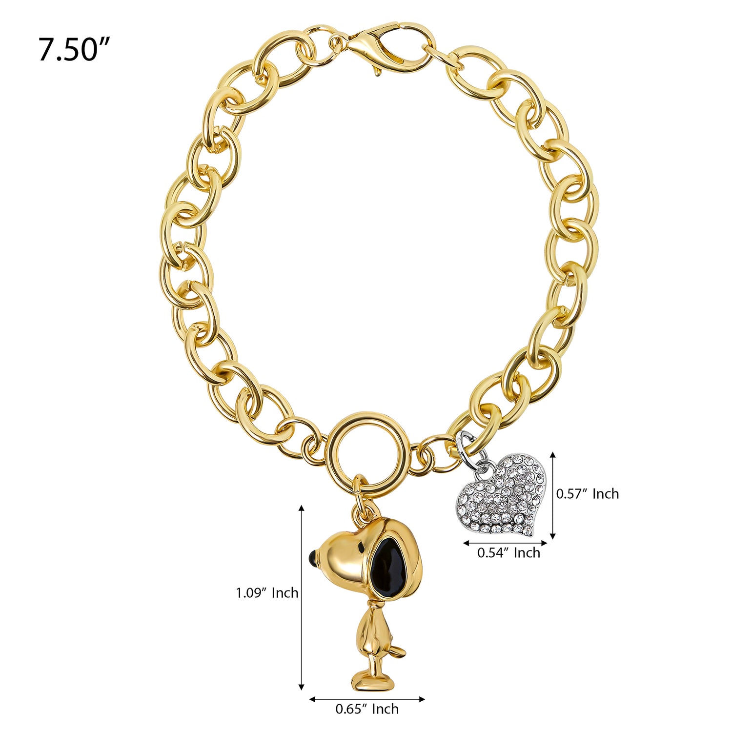 Peanuts Snoopy Charm Bracelet for Women Official License, Clear Crystals