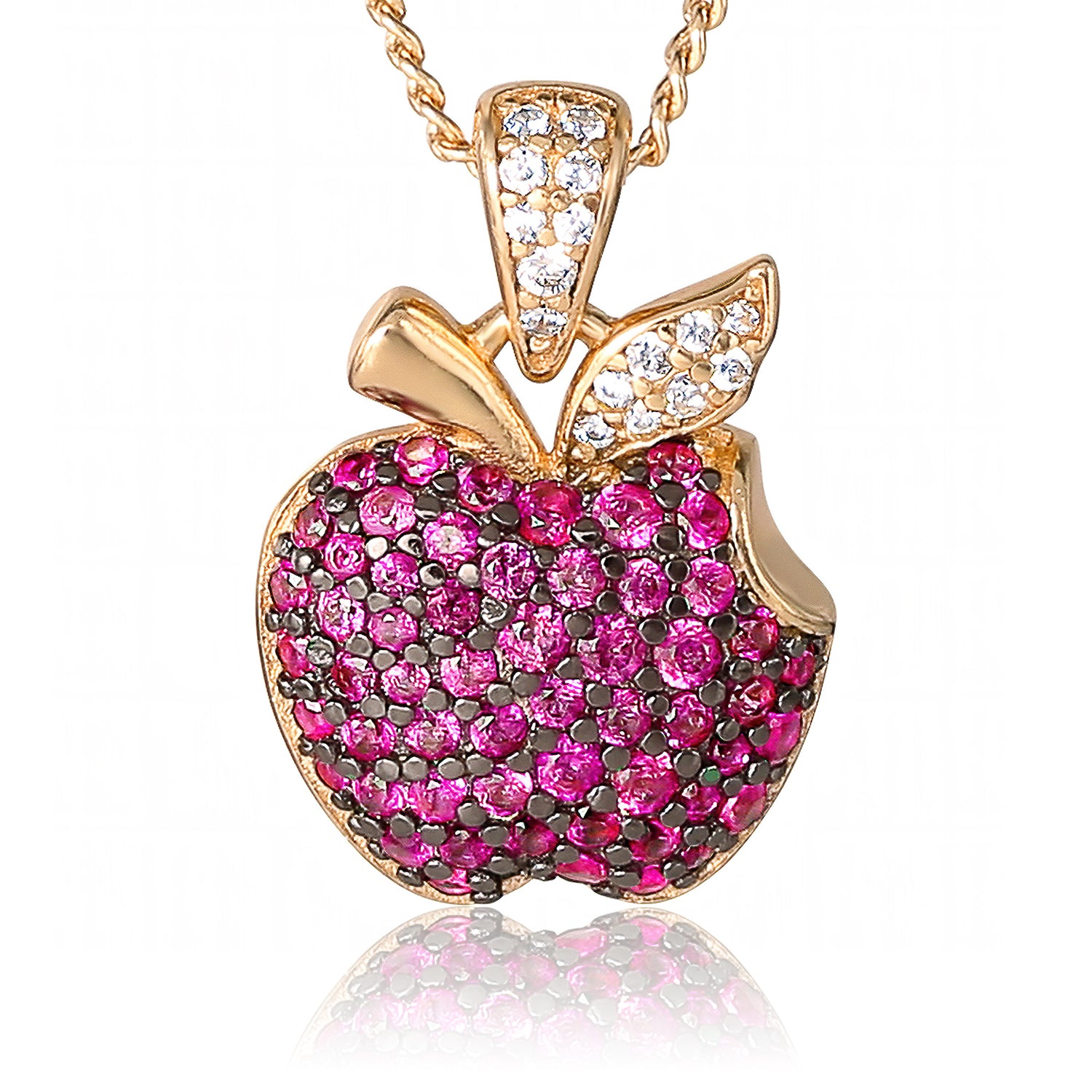 Disney Snow White Pink Pavé Apple Pendant Necklace in Gold-Tone