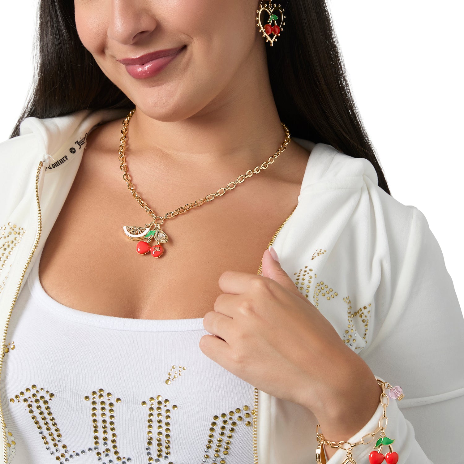 Juicy Couture Cherry & Watermelon Charm Necklace - 18 + 2''