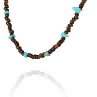 Lucky Brand Men’s Wood & Turquoise Beaded 22'' Necklace, Rustic Brown with Blue Chips