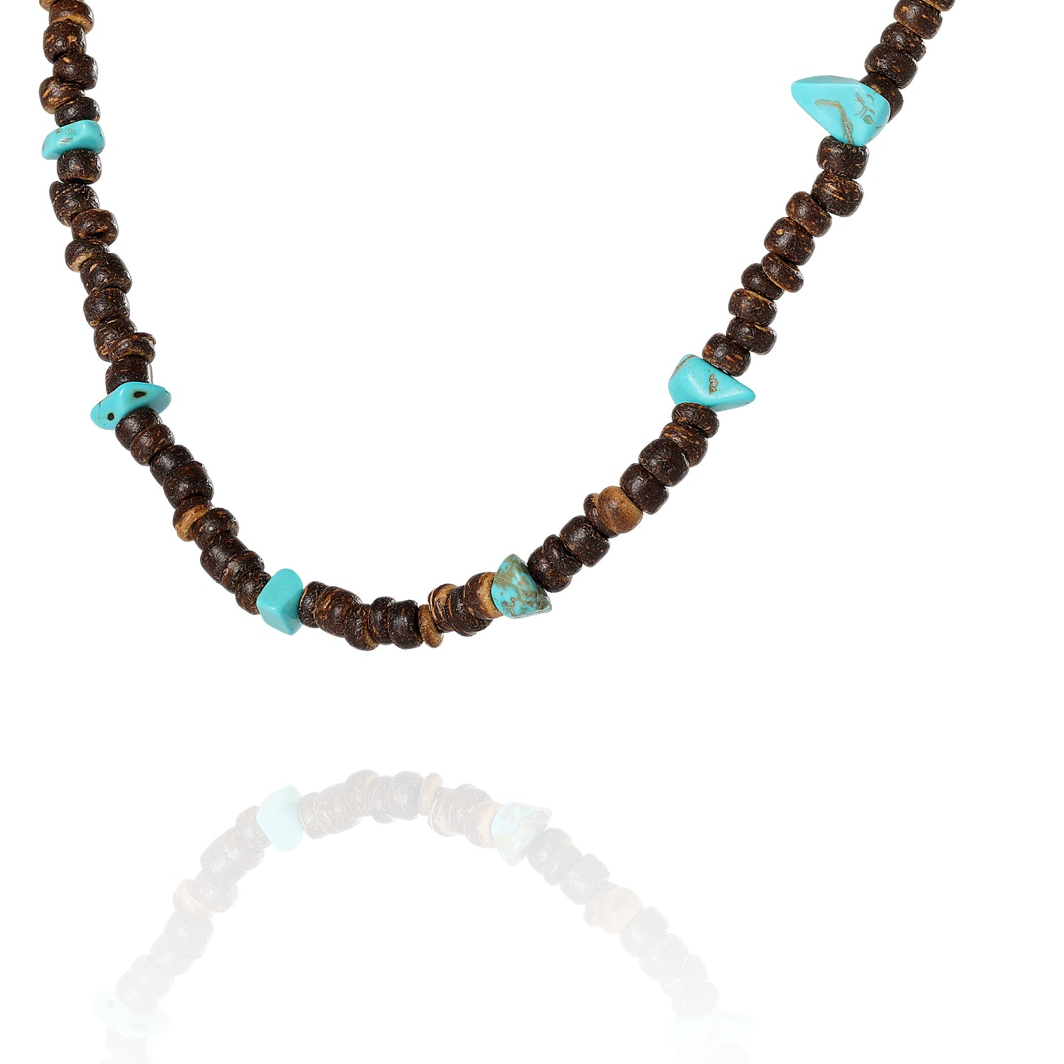 Lucky Brand Men’s Wood & Turquoise Beaded 22'' Necklace, Rustic Brown with Blue Chips