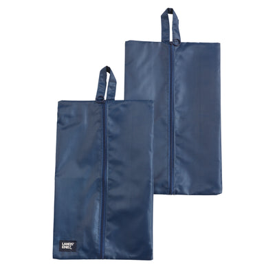 Lands' End Shoe Bags for Travel Set of 2, Polyester Canvas Shoe Travel Bag with Zipper Closure (Navy)