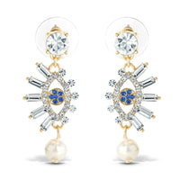 Jessica Simpson Womens Evil Eye Dangle Earrings - Gold-Tone Evil Eye Earrings with Pearl and Rhinestones