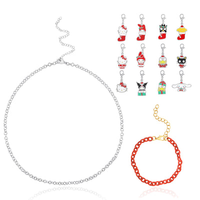 Sanrio Hello Kitty Necklace and Bracelet with 12 Sanrio Charms Customizable Advent Set - Officially Licensed