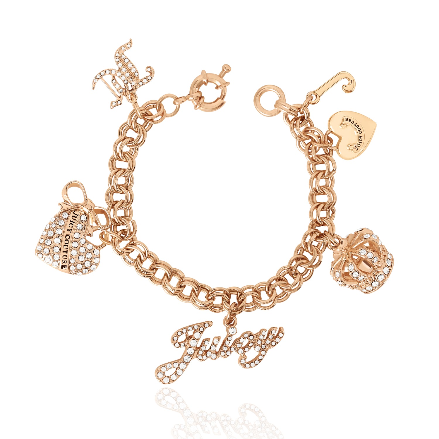 Juicy Couture Charm Bracelet with Clear Stone Embellishments, 7.5" Goldtone Bracelet for Women Featuring 6 Charms