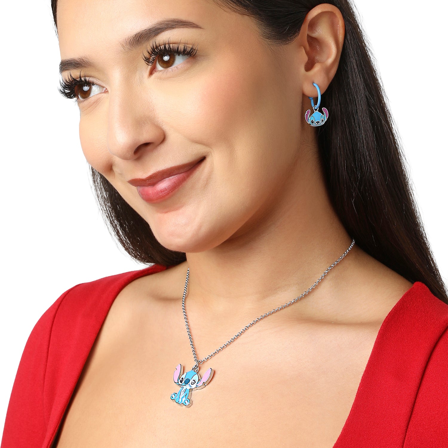 Disney Stitch Charm Hoop Earring Set, 3 Pairs with Interchangeable Charms, Silver‑Tone