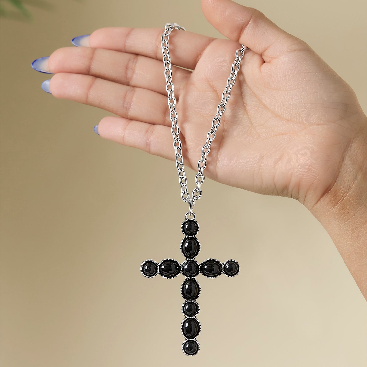 JS Jessica Simpson Ox Silver Black Cross Necklace