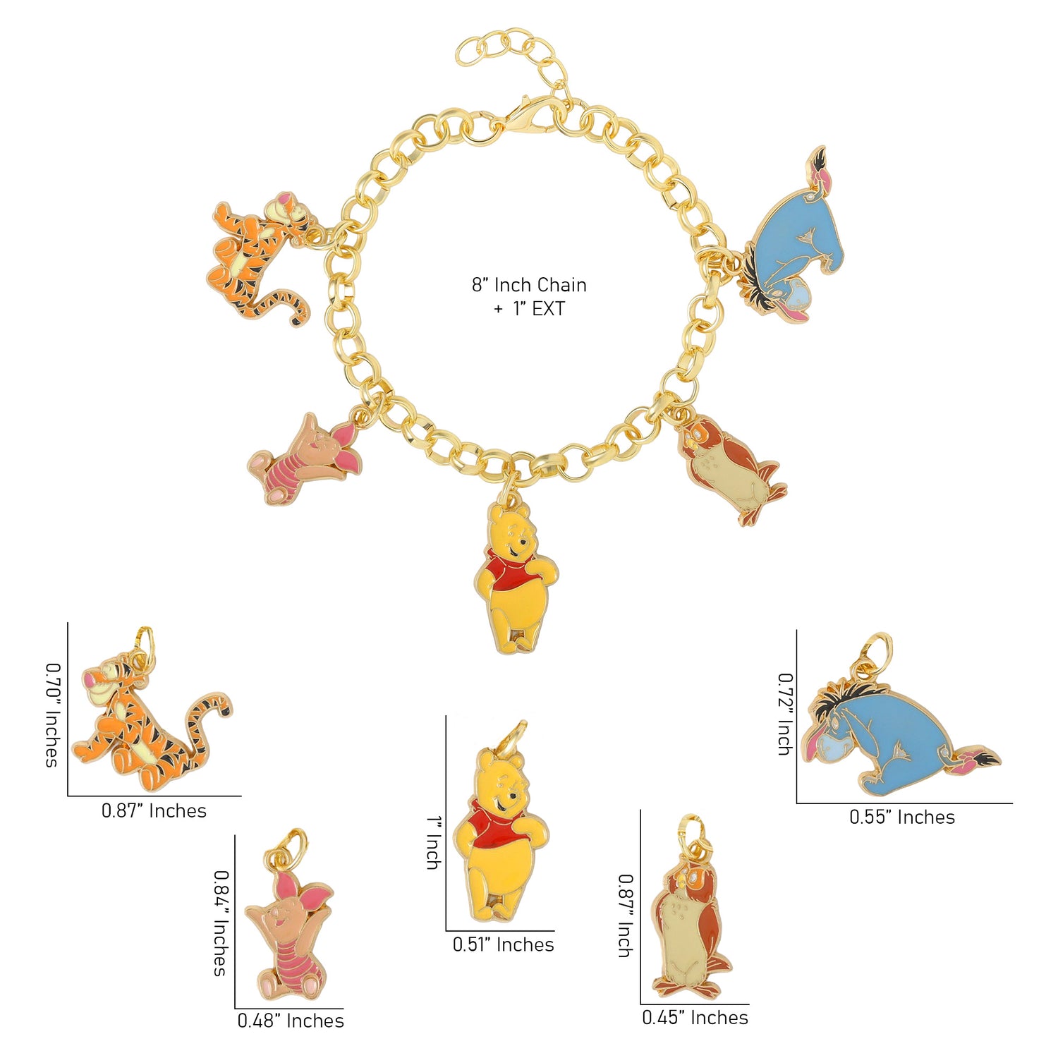 Winnie-the-Pooh Charm Bracelet for Women Official License, 7"+1"