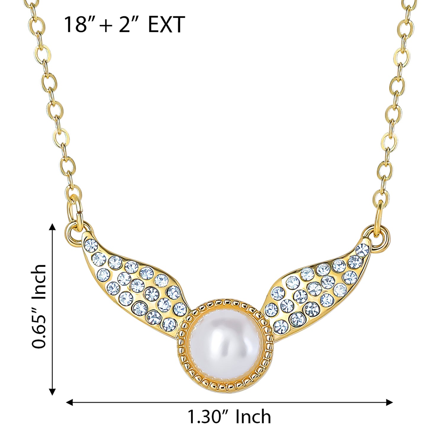 Harry Potter Golden Snitch Necklace with Crystals and Pearl, 18"+2"